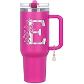 Tswofia Personalized 40 oz Monogrammed Tumbler with Handle & Flip Straw, 100% Leak Proof stainless steel Insulated Tumbler, Customized Initial Funny Gifts for Women Mom Sisters Coworker, E