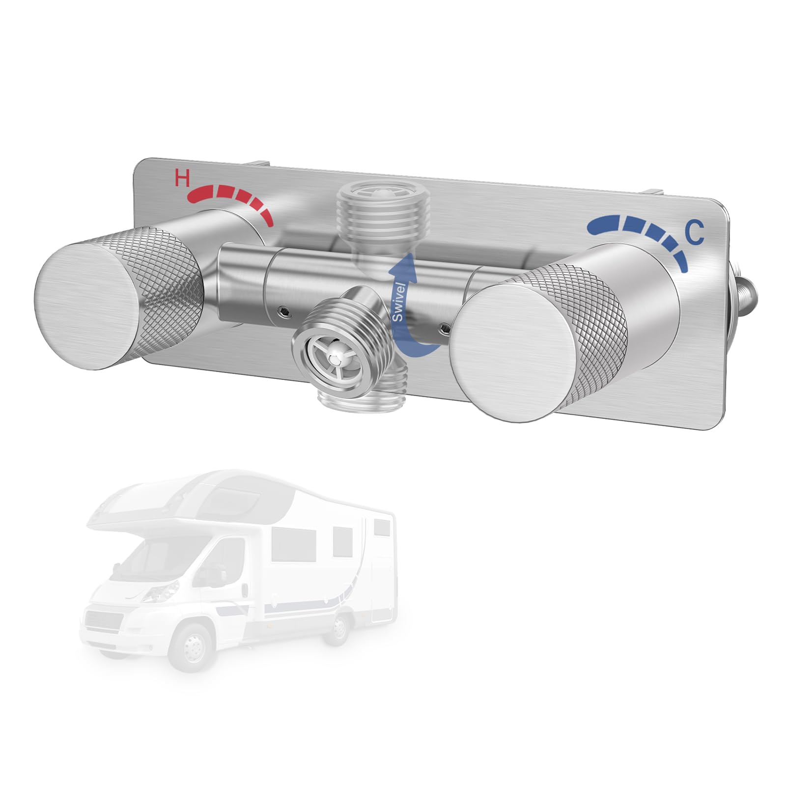 Photo 1 of 4" All Metal RV Shower Faucet Valve, Heavy-Duty Camper Shower Diverter Replacement for Indoor and Outdoor Use, Leak-Proof Design with Easy Control Knob, Brushed Nickel