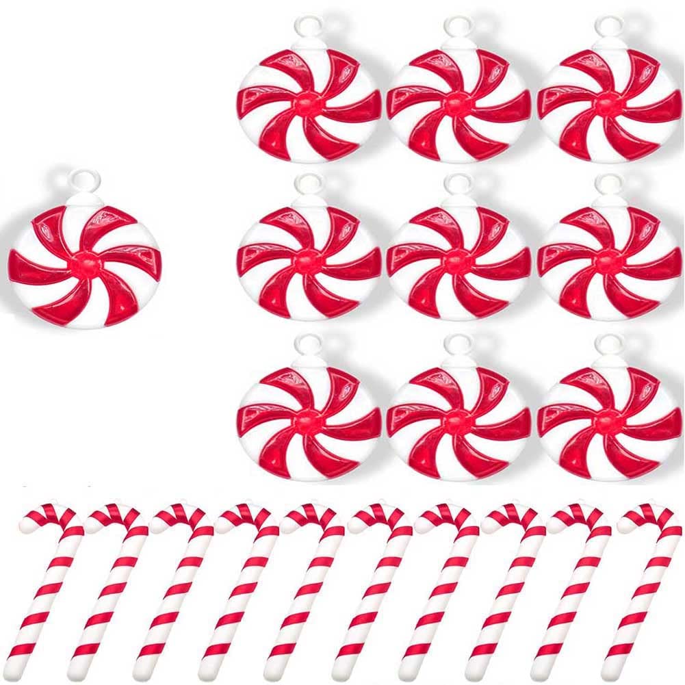 NT-ling 20 Pieces Candy Cane Christmas Tree Decorations Red Candy Christmas Tree Hanging Ornaments,Red and White Plastic Christmas Ornaments for Xmas Craft Holiday Party Decorative Supplies