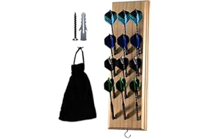 Wall Dart Organizer, Wooden Dart Display Holder, Wooden Darts Holder Wall Mounted Displays 12 Tip Darts, with Storage Bag and