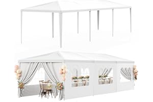 DOINUO White Party Tent 10x30 Outdoor Canopy Tents for Parties Heavy Duty Patio Gazebo Shelter with 8 Removable Sidewalls Wedding BBQ Events Tent for Birthday Backyard Garden BBQ Graduation