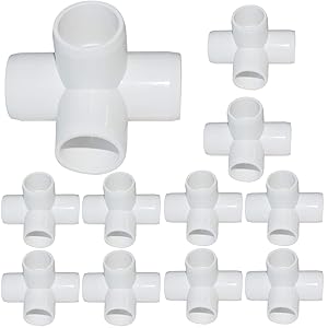 15Pack 3/4Inch 4 Way PVC Fittings, Heavy Duty PVC Elbow Side Outlet Tees, Furniture PVC Tee Corner Fittings for Building PVC Furniture Greenhouse Shed Pipe Fittings Tent Connection
