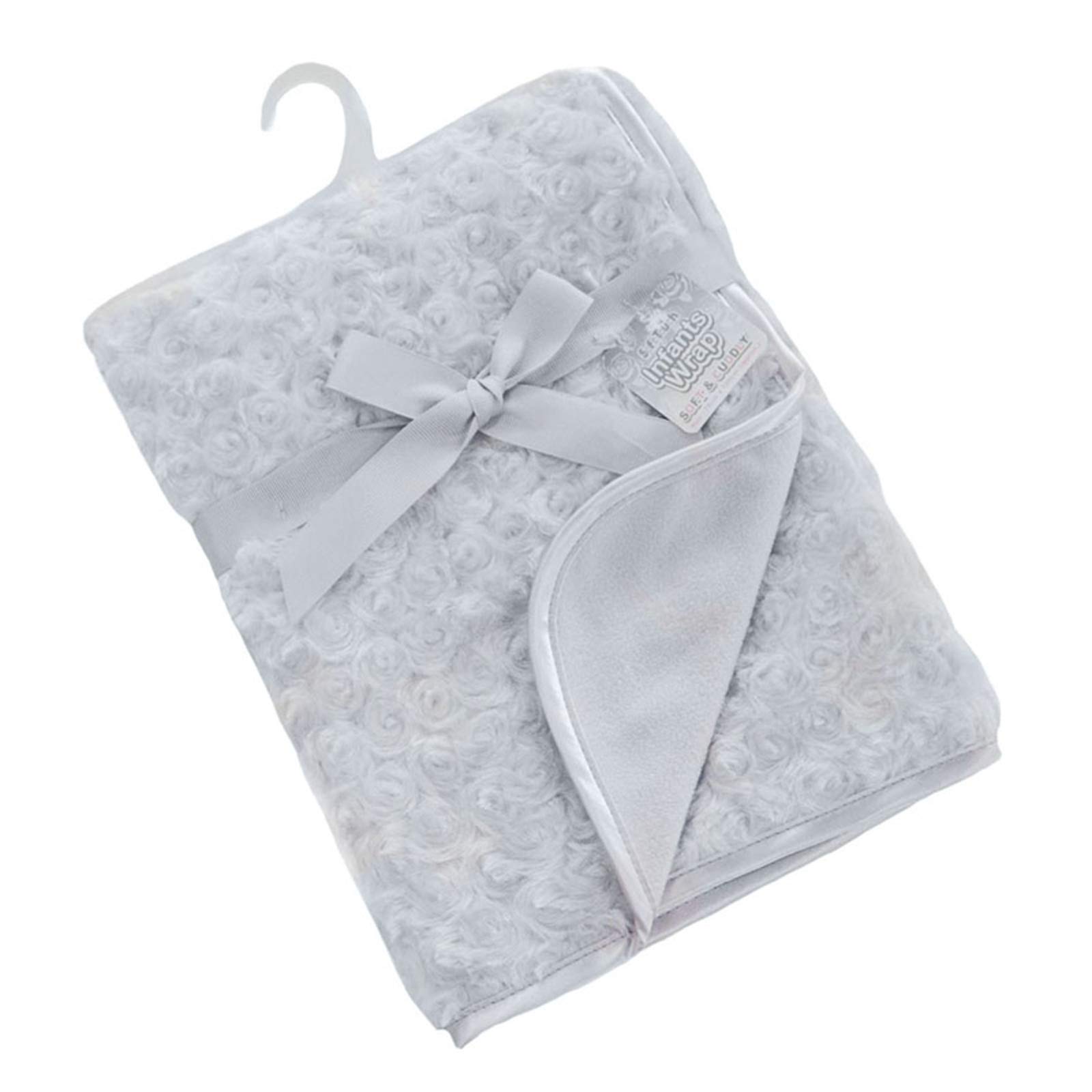 Soft Touch Baby Boys Girls Rosebud Fleece Blanket Wrap Shawl Satin Trim & Fleece Back FBP66 (Grey)