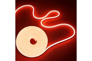 NEONLG 14400lm LED Neon Flex with Clips, 16.4ft Neon Rope Lights Outdoor/Indoor, Cuttable LED Strip Lights for Bedroom, DIY Squiggle Squiggly Light Garden Desk Mirror Wall Decor, Red