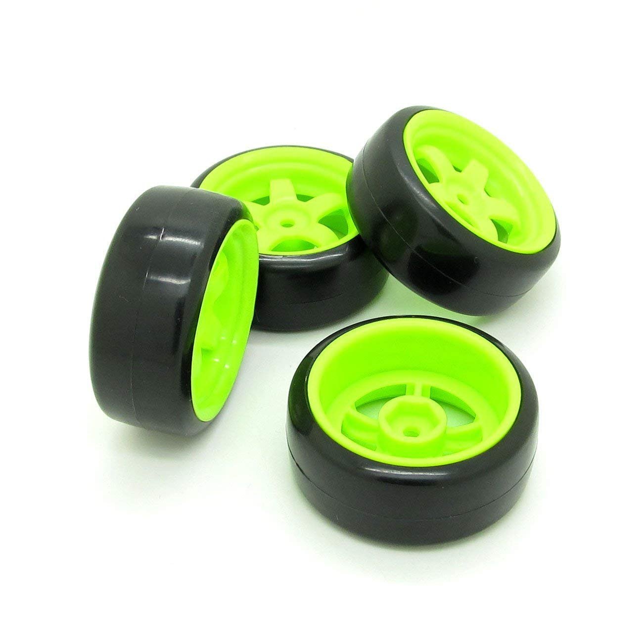 Pxyelec 12 mm Hub Green Wheel Rims& Smooth Tires for RC 1/10 On-Road Drifting Car Pack of 4