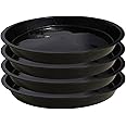 4Pcs 16 Inch Plant Saucer Round Black Plastic Tray, Indoor Outdoor Pot Saucers for Gardening and Drip Protection, Minimalist