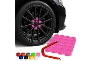 Automotivated Aftermarket ColorLugs Vinyl BoltCap Cover | Bubble Gum Pink | Flexible Fit Bolt Lug Nut Cap | Fits 19 mm | Pack of 25 | Includes Deluxe Extractor | Made in The USA