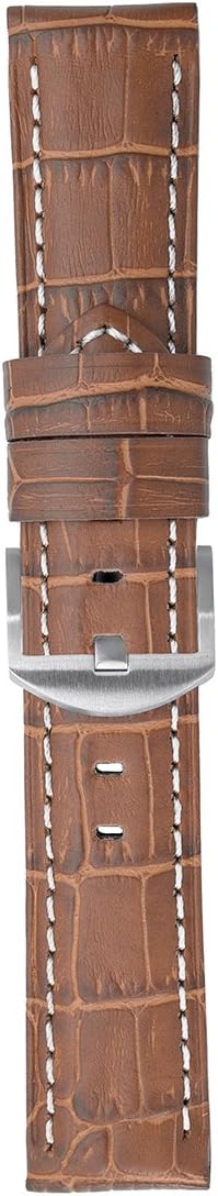 Panerai-Style Alligator-Embossed Watch Strap in Brown/White