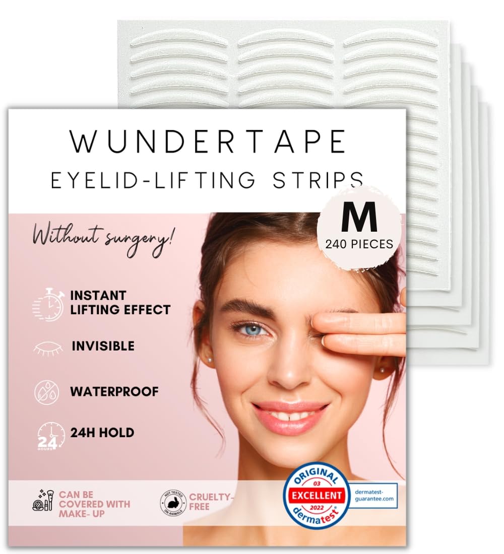 WUNDERTAPE Eyelid Tape instant eyelid lift strips (lifting tapes for hooded droopy eyes) eye lift tape stickers for 24h stay, invisible, waterproof (240 x size M)