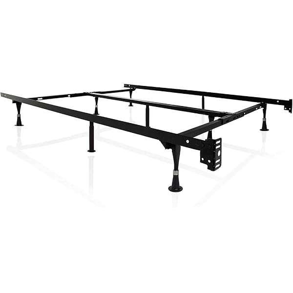 Nico Adjustable Metal Bed Frame With Center Support Rail, Support Legs