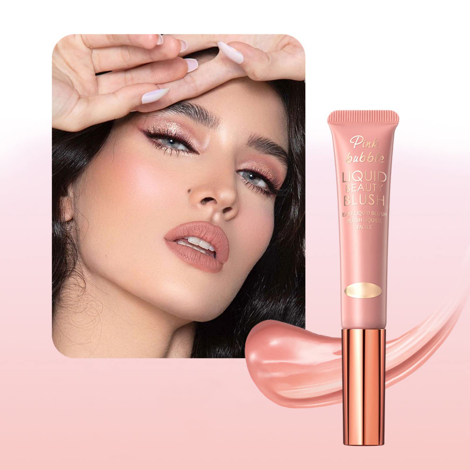Mrinb Liquid Blush, Cream Blush Stick with Cushion Applicator, Waterproof Blushers for Cheeks Make up, Lightweight Cream Blusher for Mature Skin