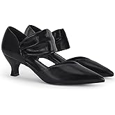 Coutgo Womens Low Kitten Heel Dress Shoes Pointed Toe Slip on Ankle Strap Cutout Elegant Party Wedding Pumps