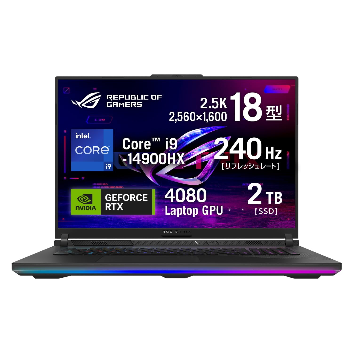 ASUS ROG Strix Scar 18 G834JZR-DRR6134W - I9 14900HX, RTX 4080, 32/64Go RAM, 2To+4To SSD - Neuf Ouvert