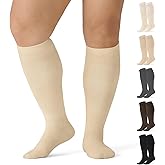 Saniripple 5 pairs Plus Size Compression Socks for Women Men 15-20 mmHg Wide Calf Knee High Support Circulation Socks