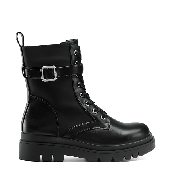 DREAM PAIRS WOMEN’S SDAB2209W-N CHELSEA PLATFORM COMBAT BOOTS LACE UP LUG SOLE BUCKLE ANKLE BOOTIES SHOES, SIZE 7.5, BLACK PU