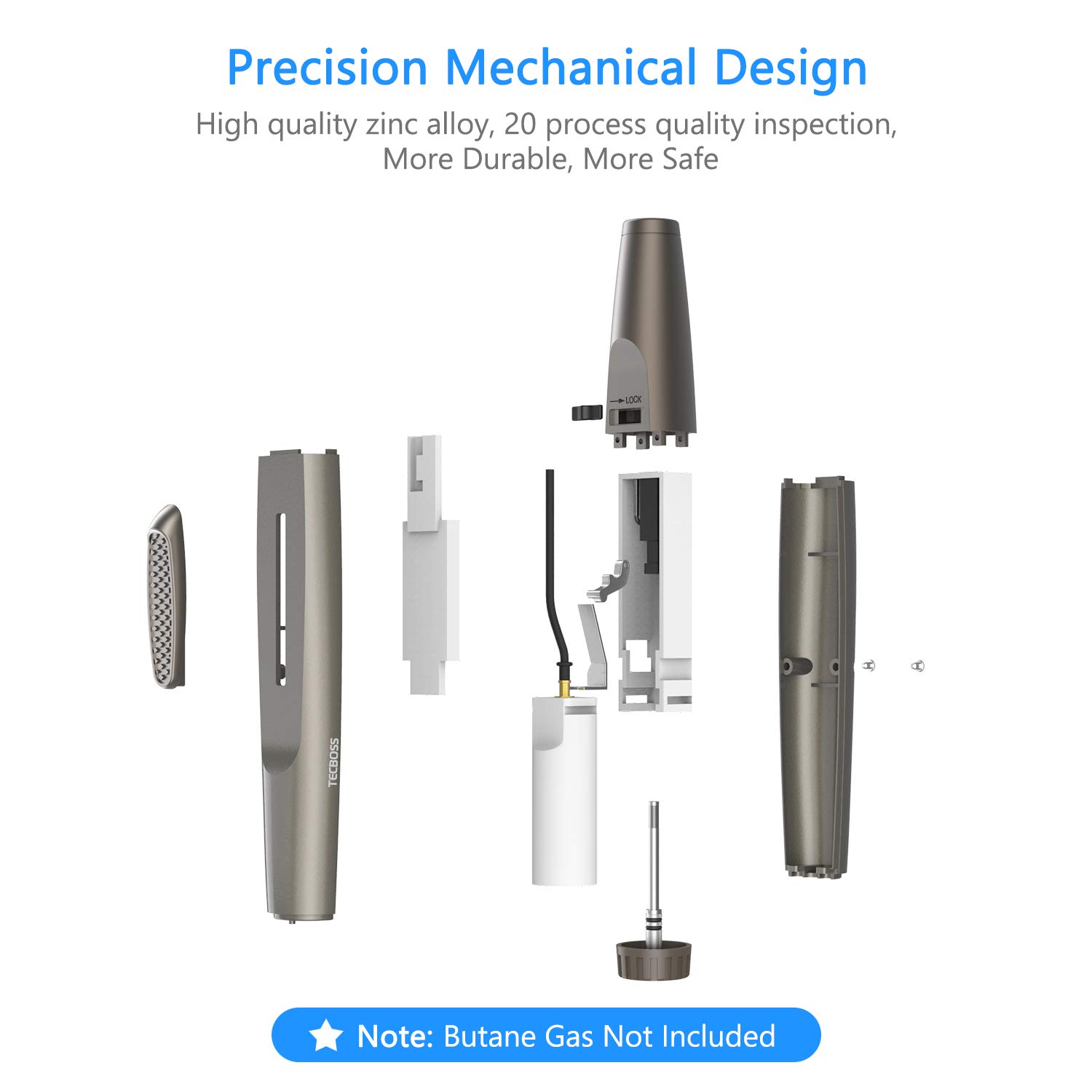 Torch Lighter, Tecboss Lighter Adjustable Jet Flame Portable Refillable Butane Lighters for Camping Cooking BBQs Fireworks, Metal Casing, Gift Box (Gas Not Included)