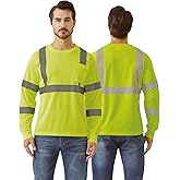 shnmorun High Visibility Safety Long Sleeved Shirt, Workwear with Pockets and Reflective Strips, Breathable T-Shirt