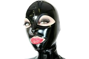 KLVEU Black Latex Hood Mask Full Face Mask Riding Mask Hood Party Latex Mask