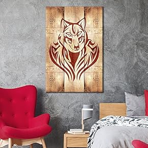 Canvas Wall Art - Wolf Pattern on Vintage Wood Background - Giclee Print Gallery Wrap Modern Home Art Ready to Hang - 12x18 inches