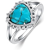 BETHZA Natural Turquoise Rings for Women 925 Sterling Silver Heart Shape Genuine Gemstone Ring Western Jewelry Gifts for Wife Mom Size 4 to 11