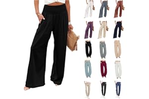 ZEFOTIM Linen Pants for Women High Waisted Wide Leg Loose Fit Palazzo Pants Casual Beach Trendy Trouses with Pockets