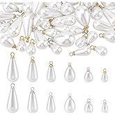 PH PandaHall 72pcs Faux Pearl Charms Teardrop Pendant Charm 6 Size White Imitation Pearl Connectors Water Drop Pearls with Brass Finding for DIY Jewelry Making Earring Necklace Bracelet, 2 Color