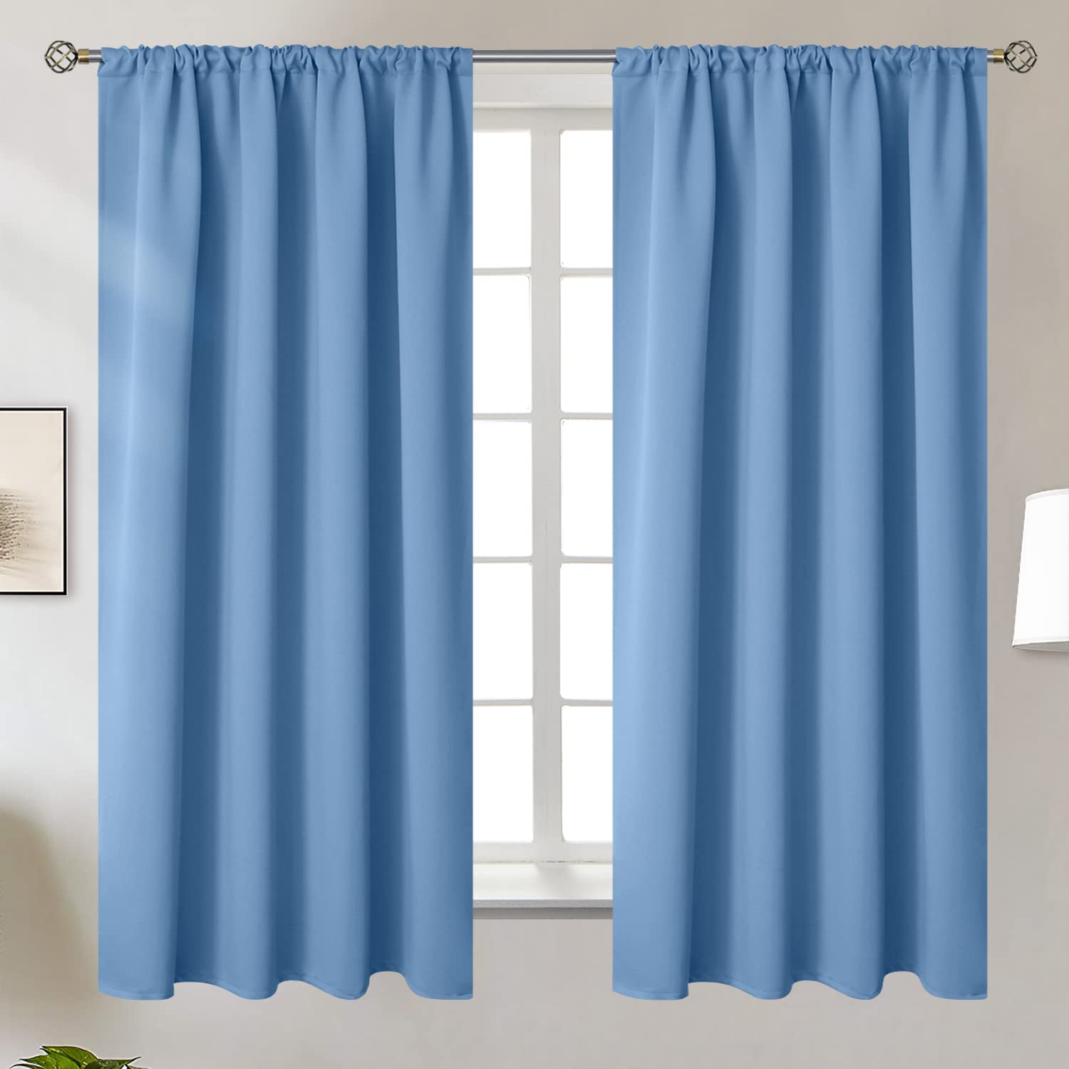 Photo 1 of BGment Denim Blue Blackout Curtains 63Inches Length for Bedroom - Rod Pocket Thermal Insulated Room Darkening Window Drapes for Living Room Bathroom, 42 x 63 Inch, 2 Panels