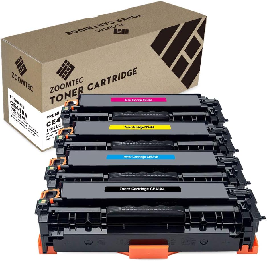 ZOOMTEC Compatible CE410X CE411A CE412A CE413A Toner Cartridges for HP LaserJet Pro 400 Color MFP M475DN M475DW M451NW M451DN HP LaserJet Pro 300 Color M351A MFP M375NW(4 Pack)