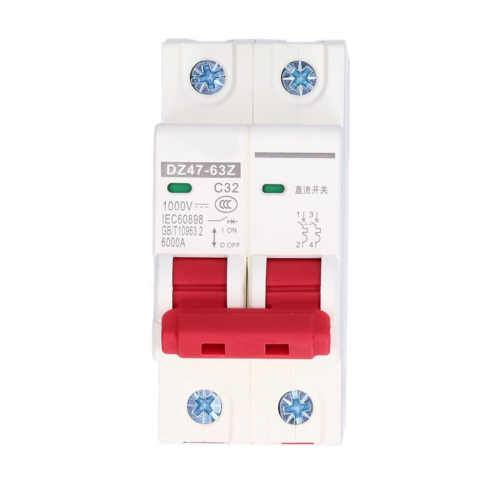 Miniature Circuit Breaker, 2P DC 1000V 40A Solar PV System Isolator DZ47‑63Z C40 DIN Rail Mount Disconnect Switch (32A)