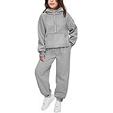 Arshiner Girls 2 Piece Outfits Tracksuit Drop Shoulder Hoodie Half Zip Sweatshirt and Sweatpants Joggers Set with Pockets
