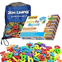 Zon Living 195 Piece Magnetic Alphabet Letters Numbers Lowercase Uppercase Refrigerator Magnets ABC 123 Toddlers Carry Bag Board Vowels Frig Fridge