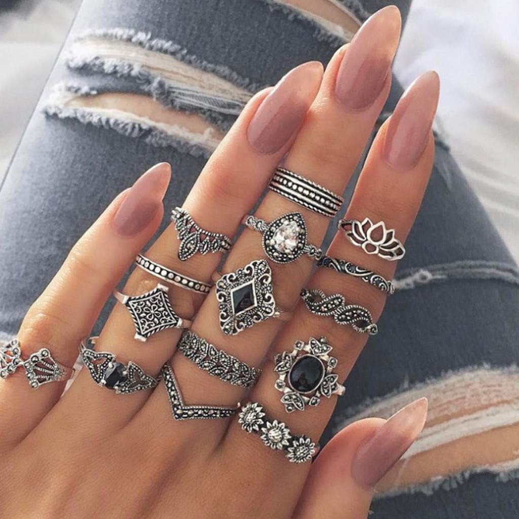 Maxpex Vintage Ladies Ring Set Fashion Casual Retro Flower Crown Hollow Out Joint Knuckle Nail Ring Women Jewelry Gifts for Birthday Wedding Anniversary Choker for Wife Friend Teen Girl