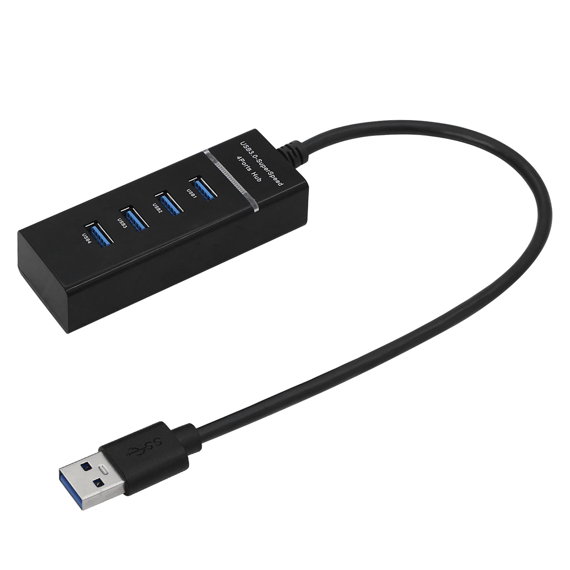 QIANRENON 4 in 1 USB3.0 HUB 1 to 4 Port USB 3.0 Splitter Expansion Hub USB3.0Male to 4 Female 90 Degree Splitter Portable Powered by Data Transmission Add USB Port, Black