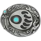 MASOP Bear Claws Turquoise Feather Men's Cowgirls Waist Belt Buckle Head Metal