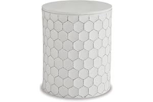 Signature Design by Ashley Polly Geometric Honeycomb Indoor Outdoor Accent Stool or Table, White