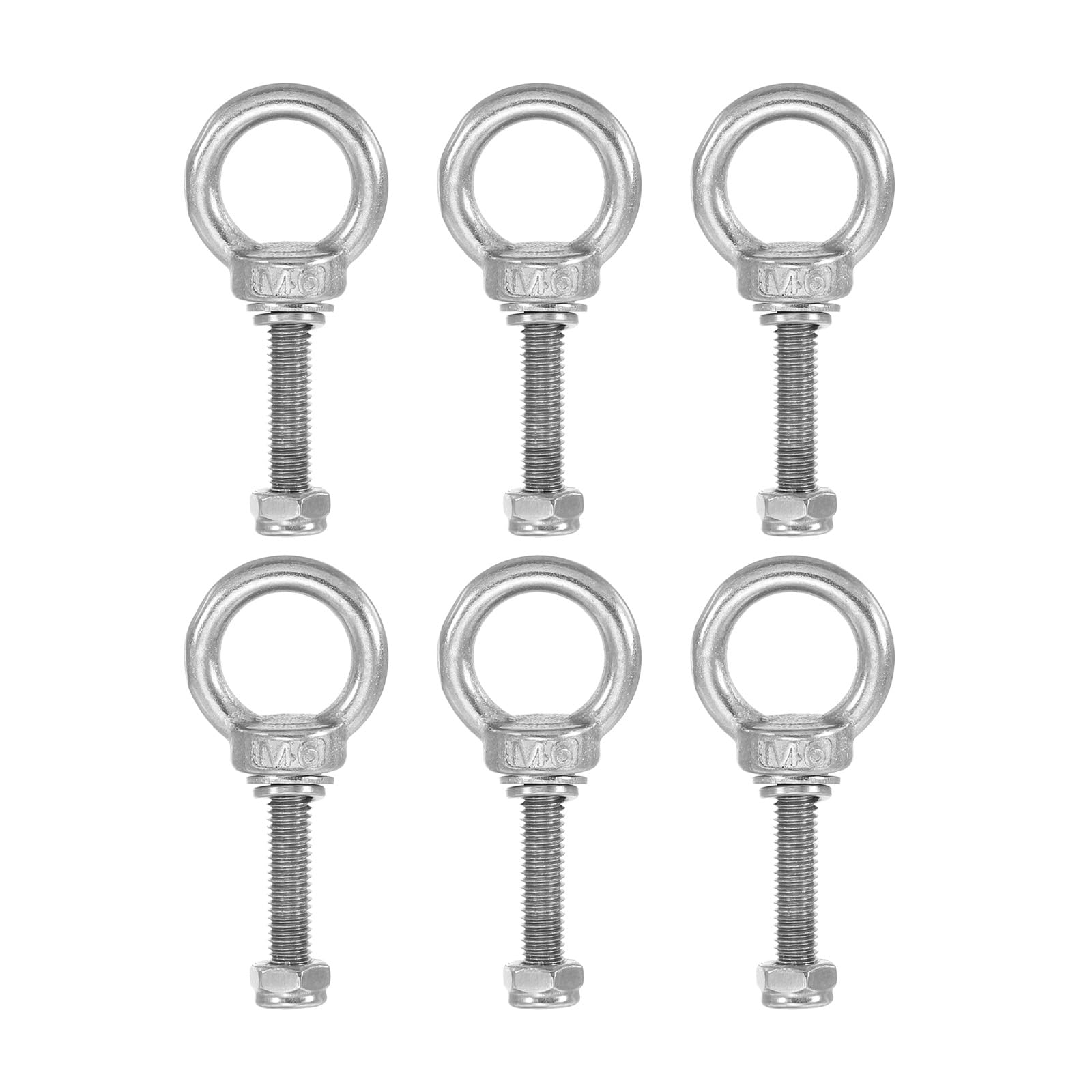 PATIKIL Lifting Shoulder Eye Bolts, M6x30 304 Stainless Steel Male Thread with Hex Screw Nut Gasket Flat Washer for Hanging Securing Chain Wire Rope, 6 Sets