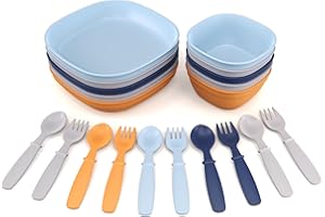 MightyMoe Toddler Dinnerware Set, 20pc Plates & Bowls - Made in USA, Microwave and Dishwasher Safe, BPA Free, Shatter Resistant, Sunset Color, Toddler Tableware