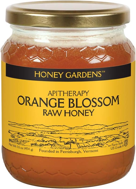 Apitherapy Raw Honey-Orange Blossom Honey Gardens 1 lbs Glass Jar