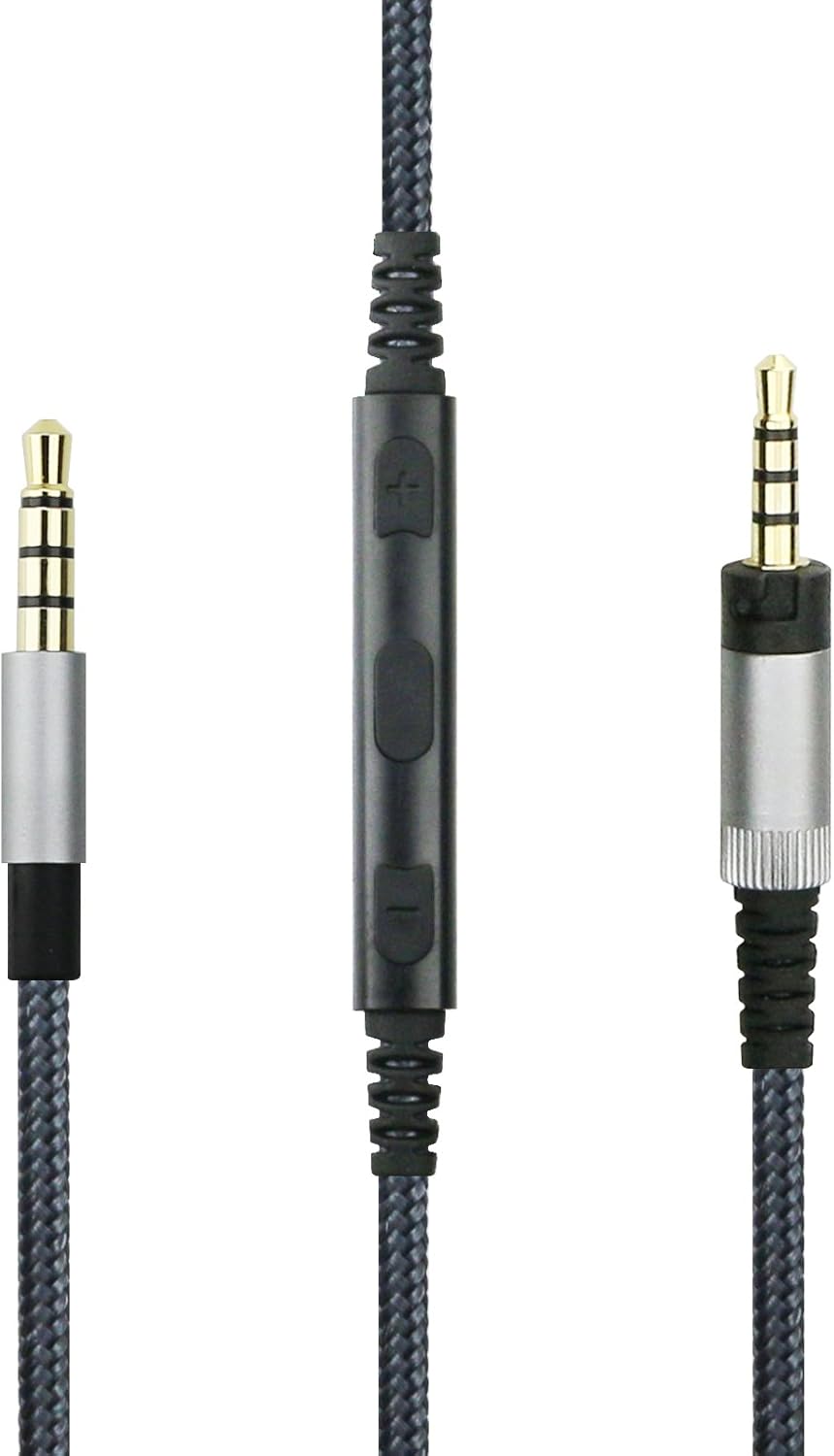 Audio Replacement Cable with in-Line Mic Remote Volume control Compatible with Sennheiser HD4.40, HD 4.40 BT, HD4.50