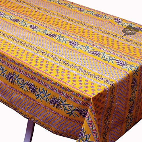 58x84" Rectangular Olives Yellow Cotton Coated Provence Tablecloth by Le Cluny