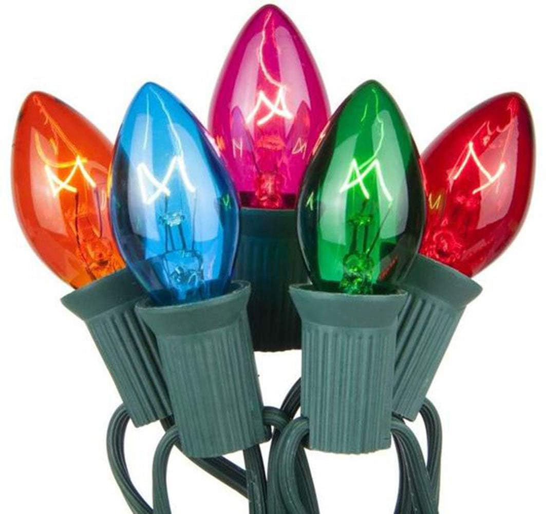 Photo 1 of Romasaty C7 Christmas Lights Outdoor, 25Ft Vintage Christmas String Lights with 27 Multicolor Clear Bulbs, Hanging Christmas Decorations Lights for Xmas Tree Roofline House Garden Patio Yard-Green