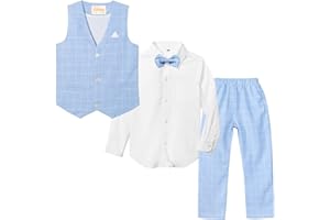 LOLANTA Boys Formal Waistcoat Suits Kids Ring Bearer Outfits Long Sleeve Shirts Vest Dress Pants Bow Tie Wedding 2-13 Years