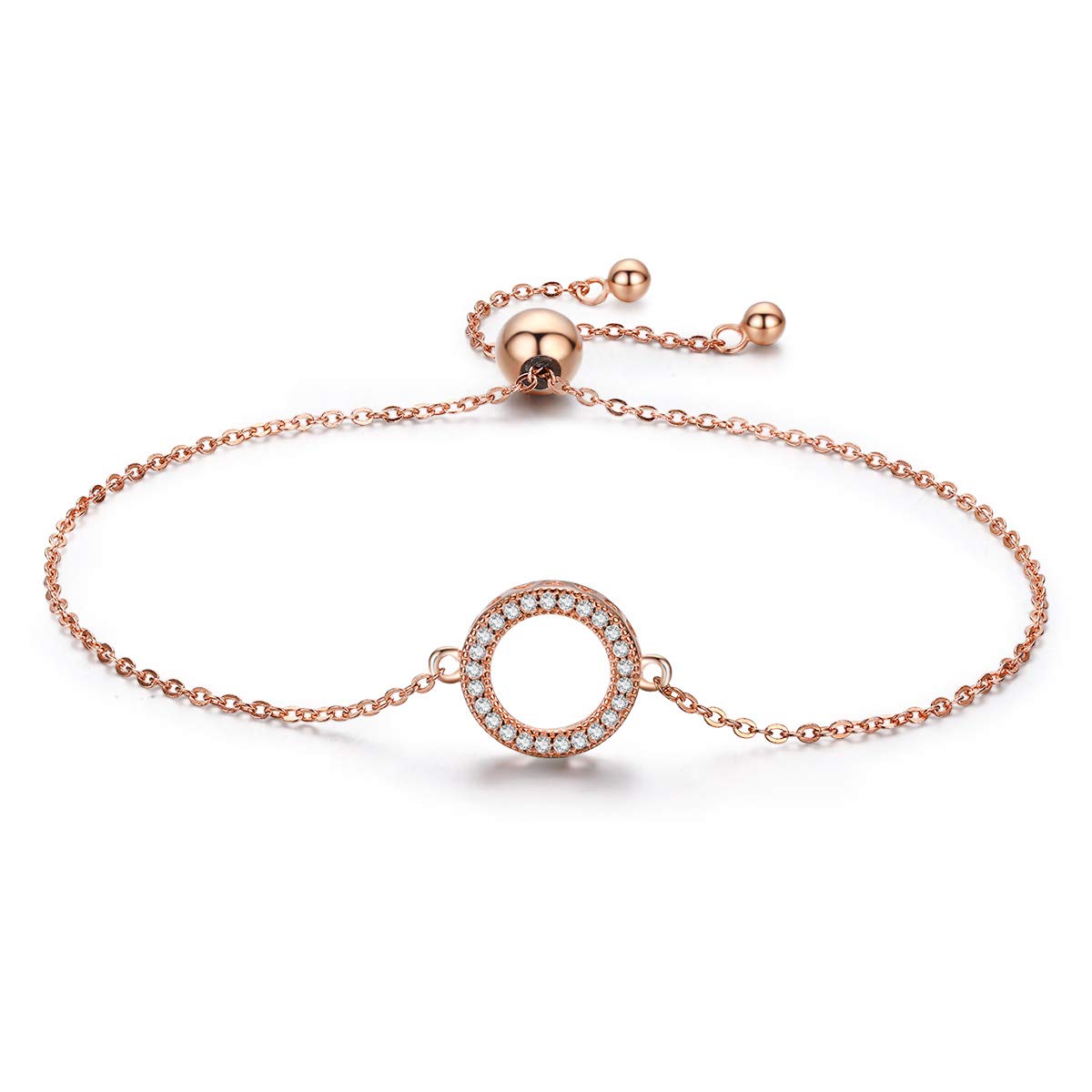 Bijoux Blu Rose Gold Trendy 925 Sterling Silver Glittering Round Circle Chain Link Strand Bracelets for Women Sterling Silver Jewelry