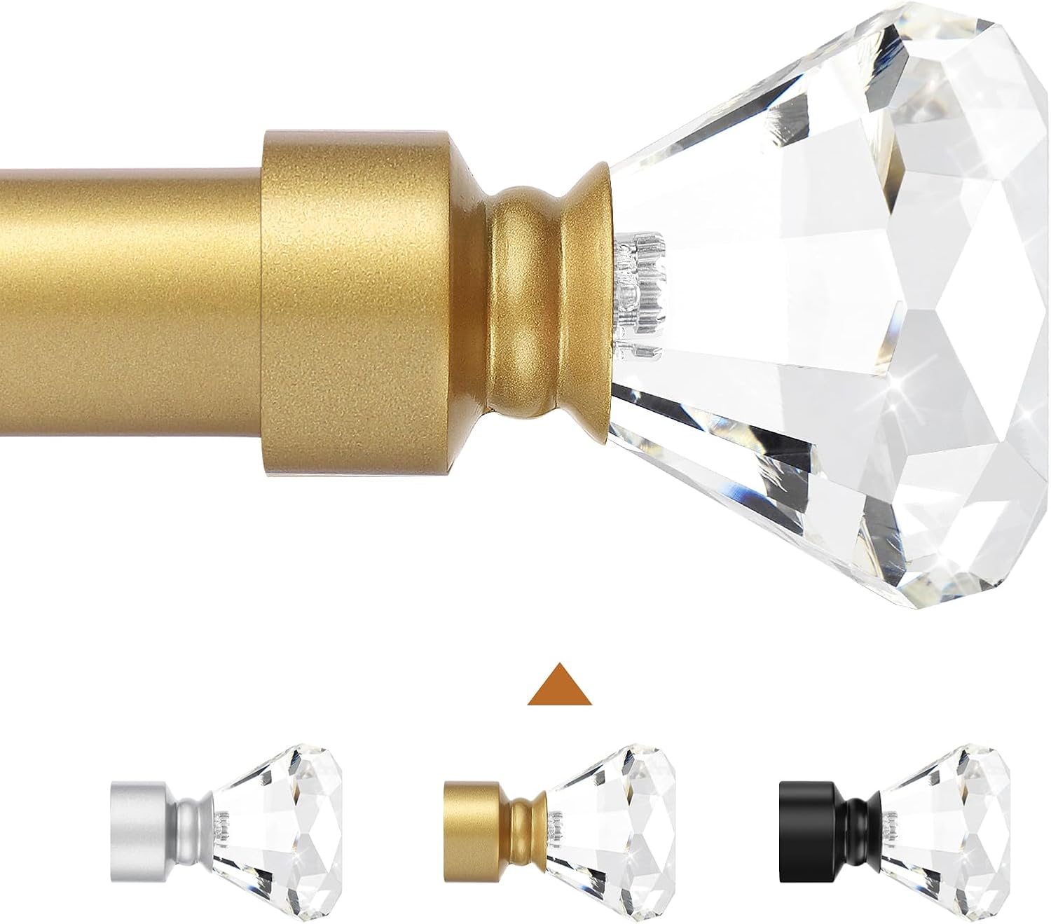 Window Treatment Hardware - Knobelite Gold 1 Pack Window Treatment Single Curtain Rods, Adjustable Curtain Rod from 48 to 86 Inches with Crystal Finial Finials(4-7.2ft), 1-Inch Curtain Rods for Windows