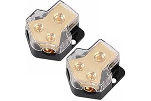 LawUza 2 Way Power Distribution Block, Connecting Block 0/2/4 Gauge in 4/8/10 Gauge Out Amp Ground Distributor for Auto Car Audio Splitter Amplifier