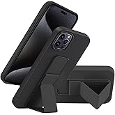 LAUDTEC Silicone Kickstand Case Compatible with iPhone 15 Pro, Vertical and Horizontal Stand Hand Strap Metal Kickstand Cover, Flexible Soft Liquid Silicone Stand Case for iPhone 15 Pro (Black)