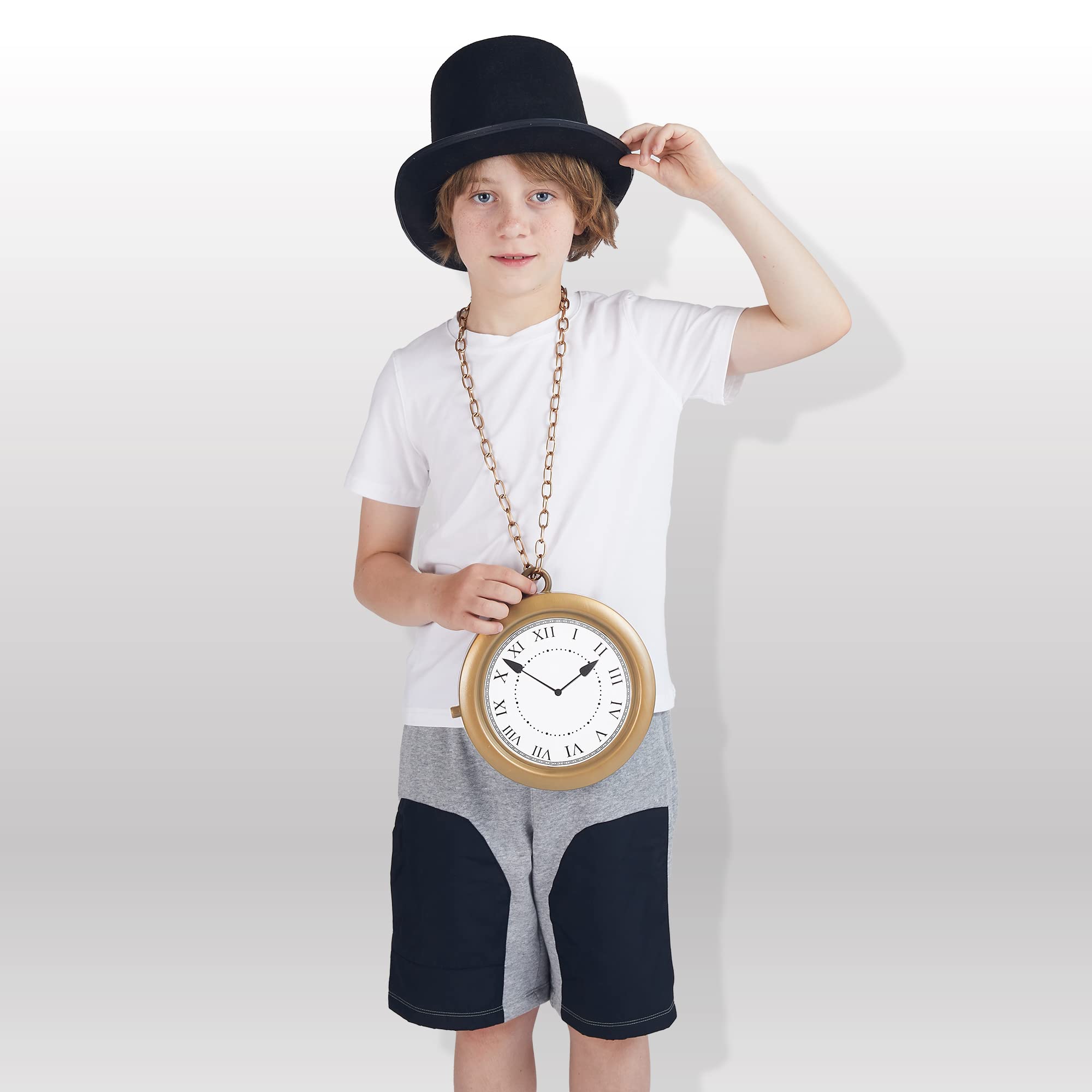 Spooktacular Creations Spooktacular Creations Gold Clock Necklace Halloween Jumbo Gold Necklace White Rabbit Clock Hip Hop Rapper for Kids Women Men Halloween Party Decorations, White Rabbit Costume