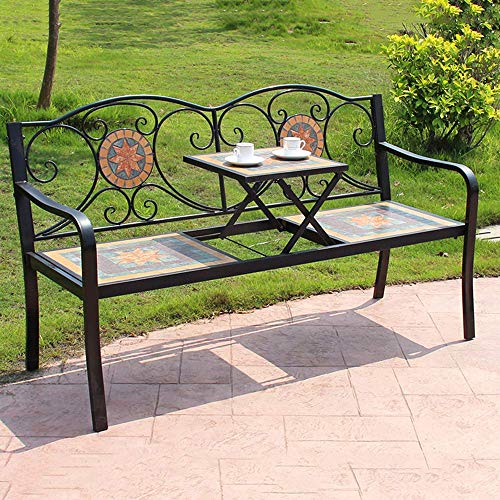 UWY 59-Zoll-Patio-Gartenbank im Freien, Gusseisenrahmen und korrosionsbeständiger Massivholzbalkontisch und -Stuhl… – Bild 5
