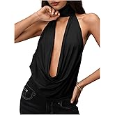SweatyRocks Women's Sexy Halter Open Back Draped Cowl Neck Tops Sleeveless Going Out Y2k Party Tank Top Clubwear
