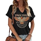 Vintage Rock Band T Shirt for Women Fashion Musical Tees Casual Sexy Notched V-Neck T Shirts Country Music Short Sleeve Tees…